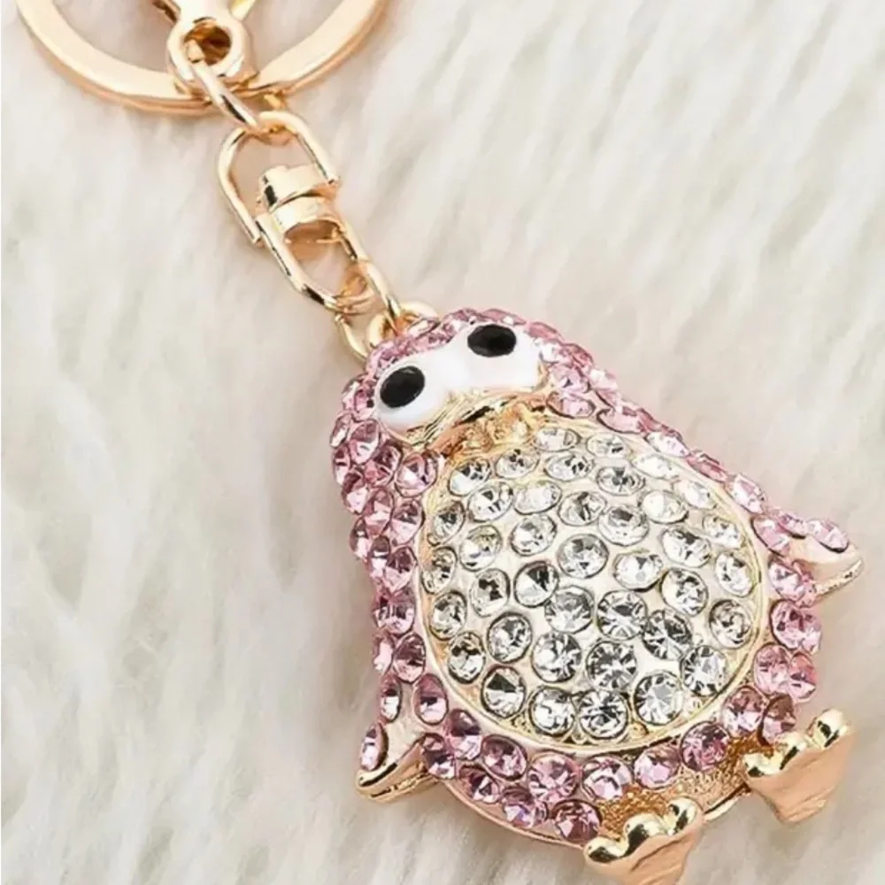 Crystal Penguin Keychain Charm - Pink